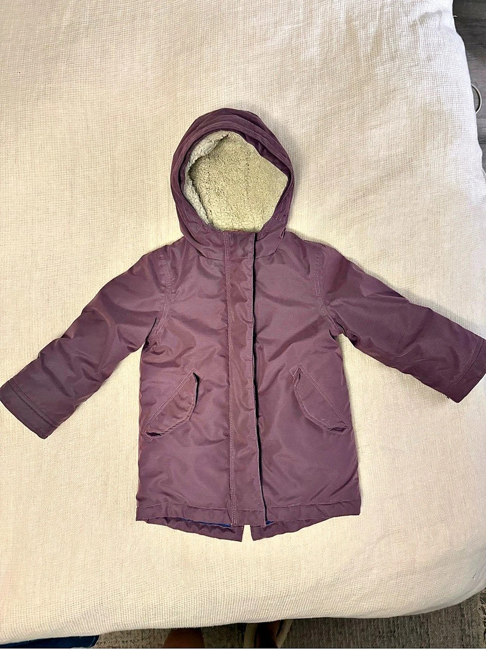 Boden Girls Hooded Puffer Jacket Purple & Blue Size 3-4Y